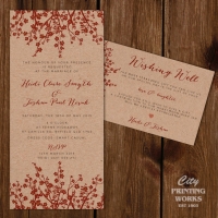 Cherry Blossom on Kraft Card - Wedding Invitation & Wishing Well Card