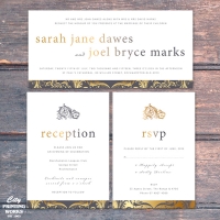 DL Wedding Invitation - grey & gold - with RSVP and Reception Cards
